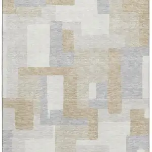 Photo of Ivory Gray And Beige Geometric Washable Area Rug With UV Protection