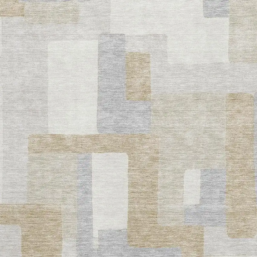 Ivory Gray And Beige Geometric Washable Area Rug With UV Protection Photo 2