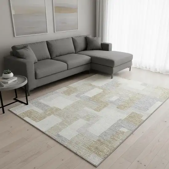 Ivory Gray And Beige Geometric Washable Area Rug With UV Protection Photo 2