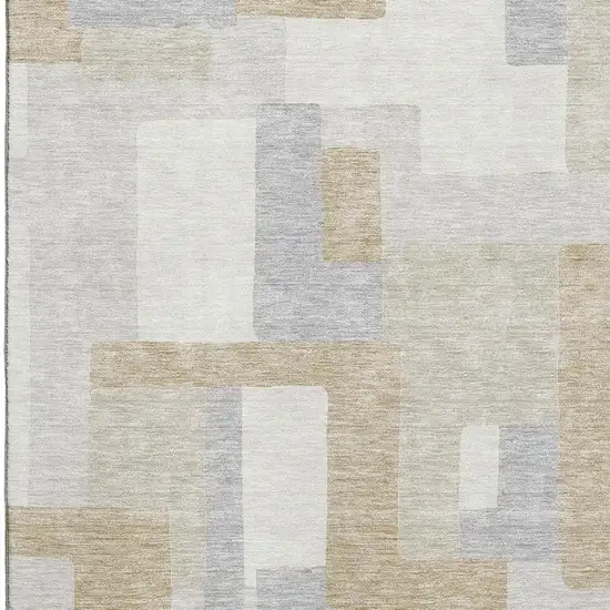 Ivory Gray And Beige Geometric Washable Area Rug With UV Protection Photo 2