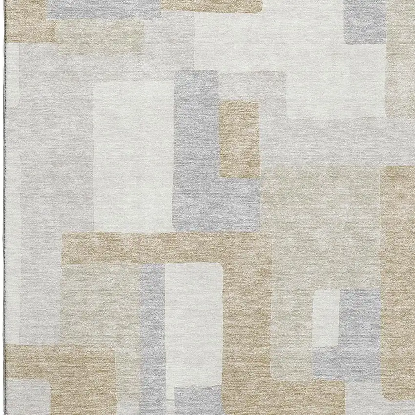 Ivory Gray And Beige Geometric Washable Area Rug With UV Protection Photo 2