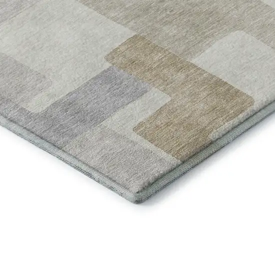 Ivory Gray And Beige Geometric Washable Area Rug With UV Protection Photo 8