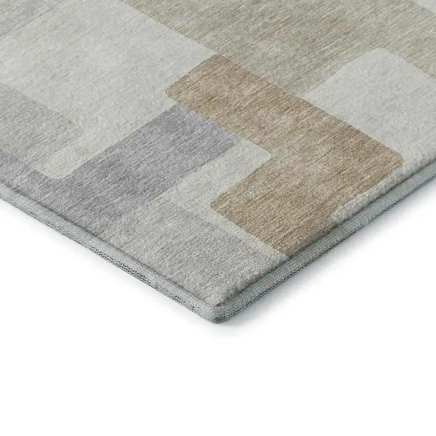 Ivory Gray And Beige Geometric Washable Area Rug With UV Protection Photo 8