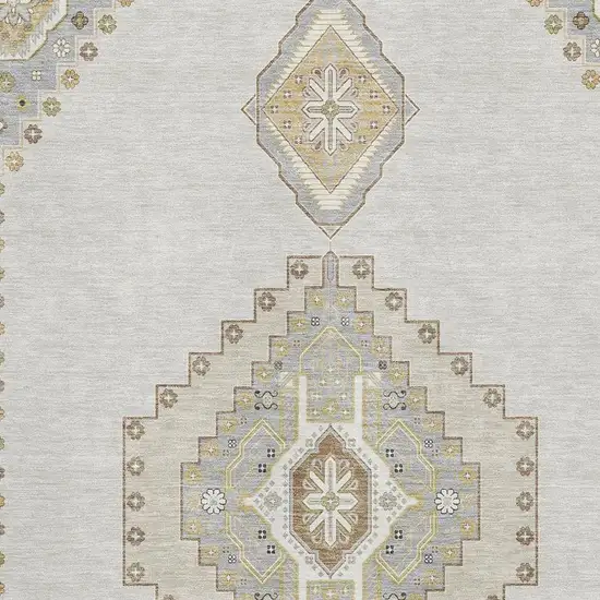 Ivory Gray And Beige Oriental Washable Area Rug With UV Protection Photo 2