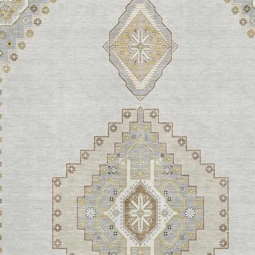 Ivory Gray And Beige Oriental Washable Area Rug With UV Protection Photo 2