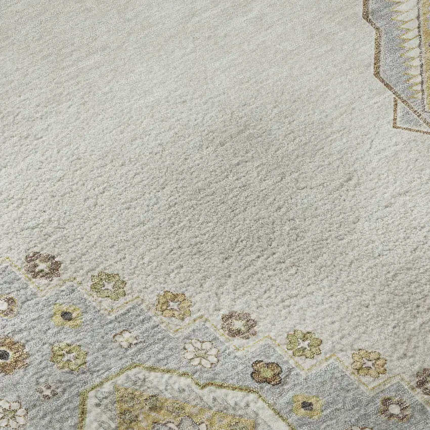 Ivory Gray And Beige Oriental Washable Area Rug With UV Protection Photo 9