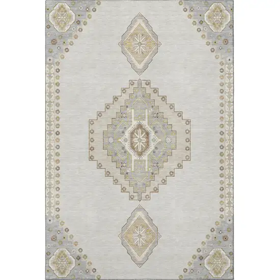 Ivory Gray And Beige Oriental Washable Area Rug With UV Protection Photo 3