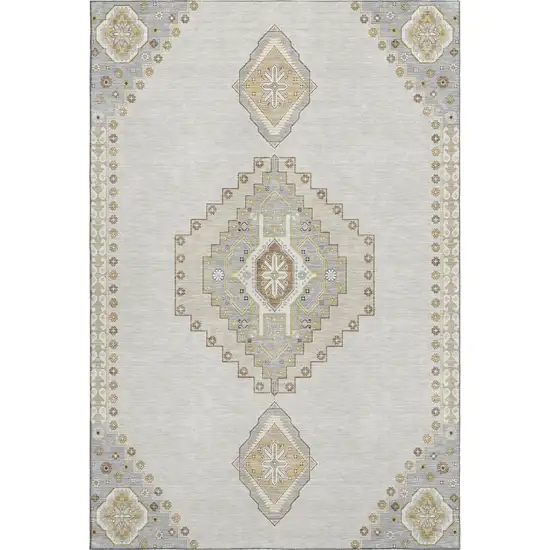 Ivory Gray And Beige Oriental Washable Area Rug With UV Protection Photo 1
