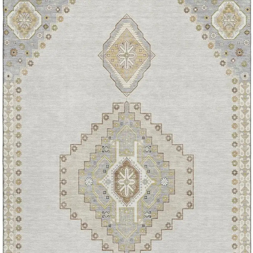 Ivory Gray And Beige Oriental Washable Area Rug With UV Protection Photo 3
