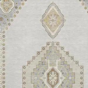 Photo of Ivory Gray And Beige Oriental Washable Area Rug With UV Protection