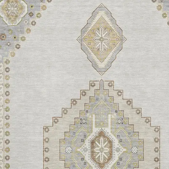 Ivory Gray And Beige Oriental Washable Area Rug With UV Protection Photo 2