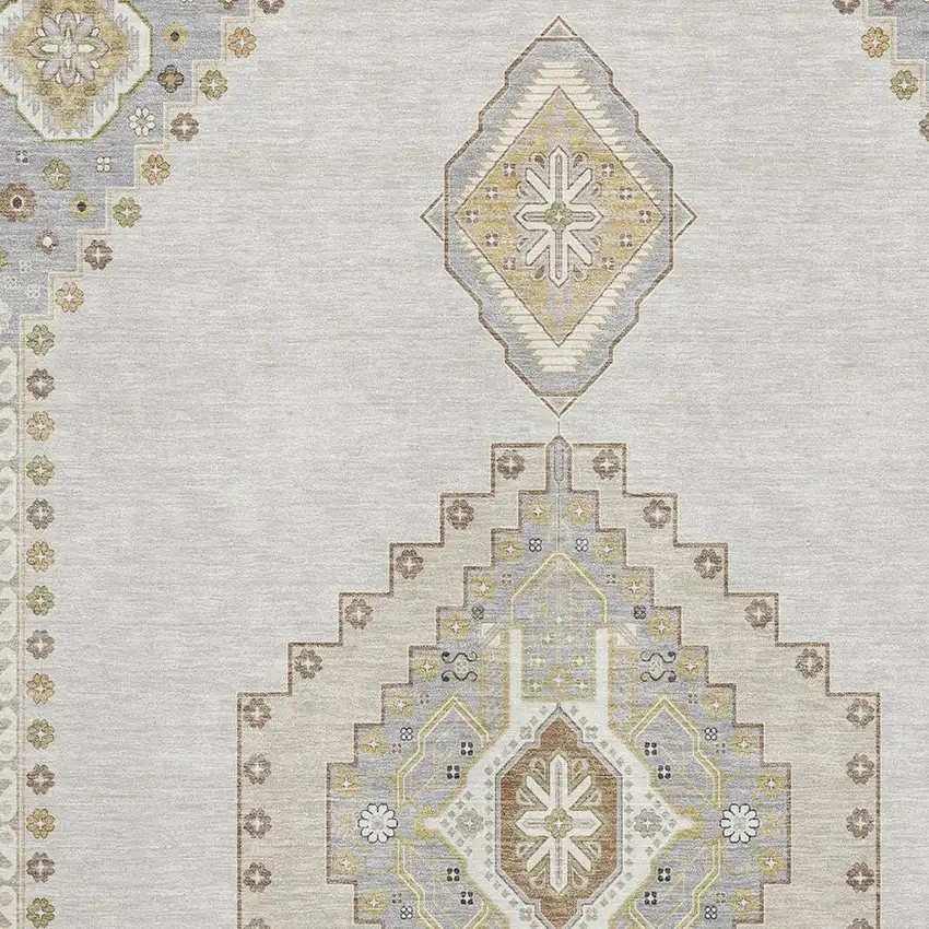 Ivory Gray And Beige Oriental Washable Area Rug With UV Protection Photo 2