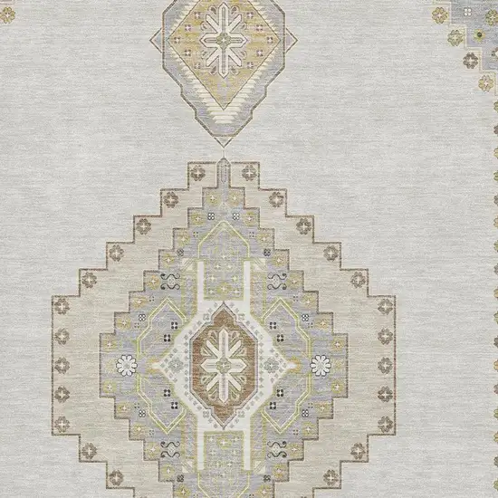 Ivory Gray And Beige Oriental Washable Area Rug With UV Protection Photo 2