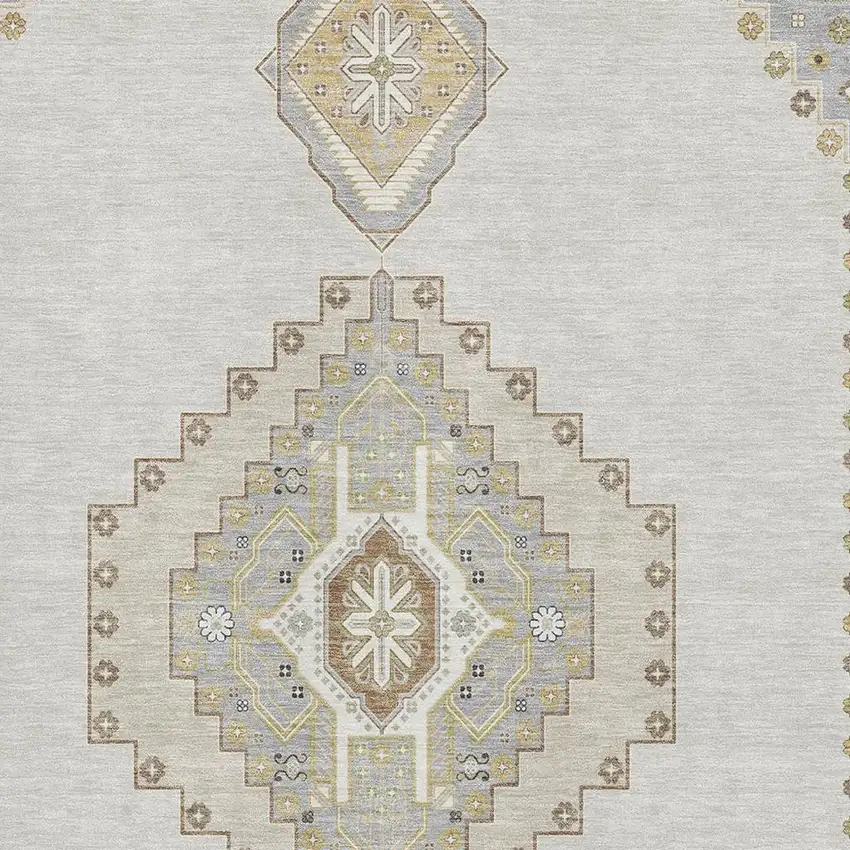 Ivory Gray And Beige Oriental Washable Area Rug With UV Protection Photo 2