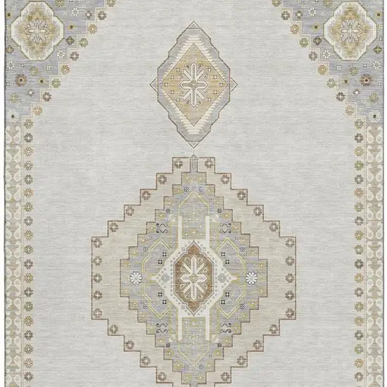 Ivory Gray And Beige Oriental Washable Area Rug With UV Protection Photo 2