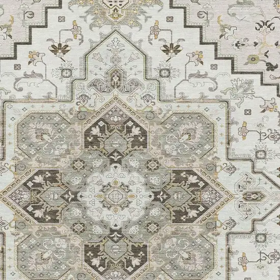 Ivory Gray And Beige Oriental Washable Area Rug With UV Protection Photo 2