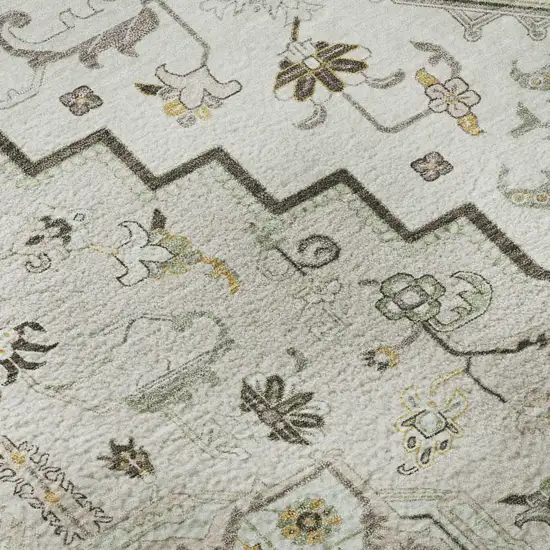 Ivory Gray And Beige Oriental Washable Area Rug With UV Protection Photo 9