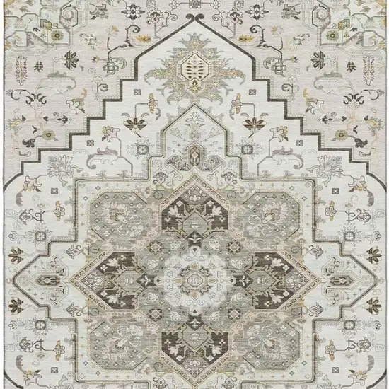 Ivory Gray And Beige Oriental Washable Area Rug With UV Protection Photo 3