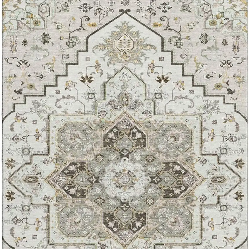 Ivory Gray And Beige Oriental Washable Area Rug With UV Protection Photo 3