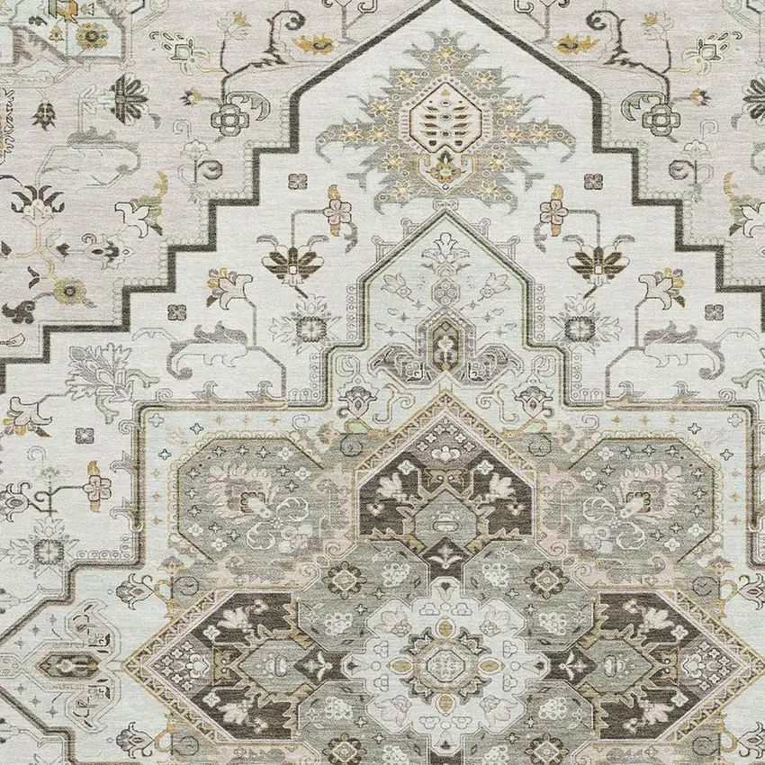 Ivory Gray And Beige Oriental Washable Area Rug With UV Protection Photo 2