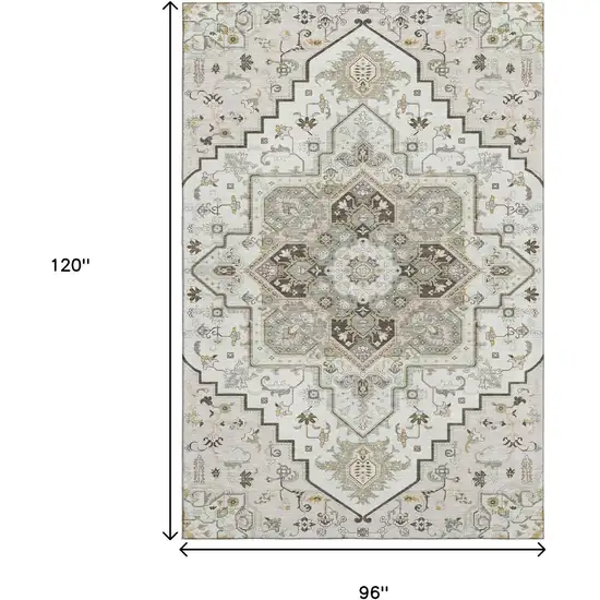 Ivory Gray And Beige Oriental Washable Area Rug With UV Protection Photo 8