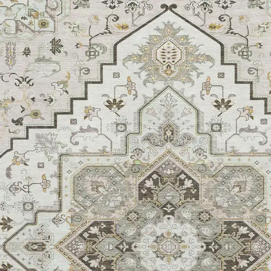 Ivory Gray And Beige Oriental Washable Area Rug With UV Protection Photo 2