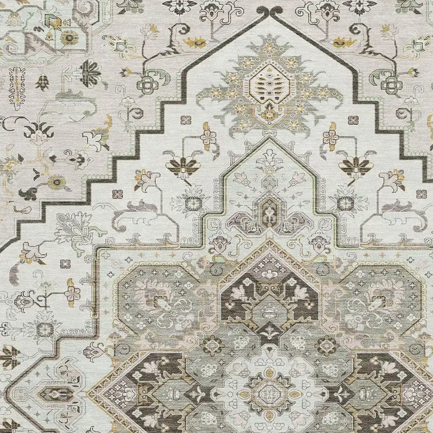 Ivory Gray And Beige Oriental Washable Area Rug With UV Protection Photo 2