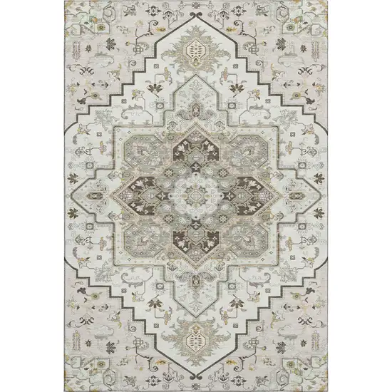 Ivory Gray And Beige Oriental Washable Area Rug With UV Protection Photo 1