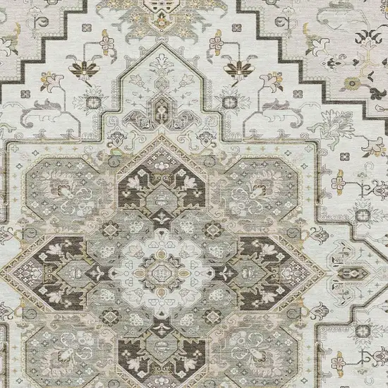 Ivory Gray And Beige Oriental Washable Area Rug With UV Protection Photo 2