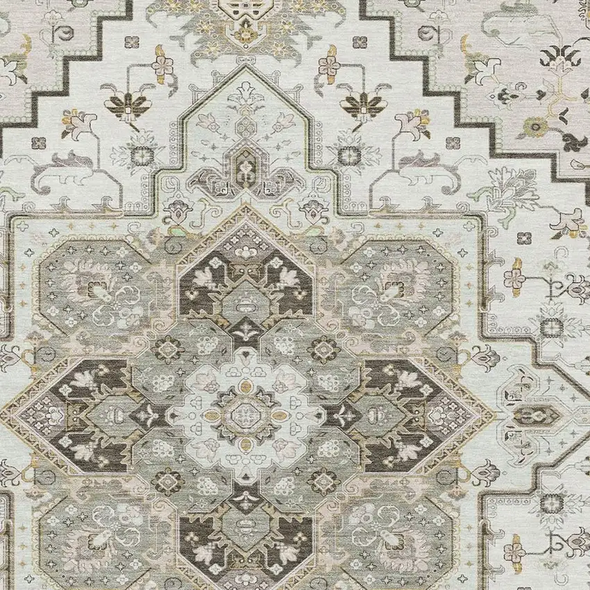 Ivory Gray And Beige Oriental Washable Area Rug With UV Protection Photo 2