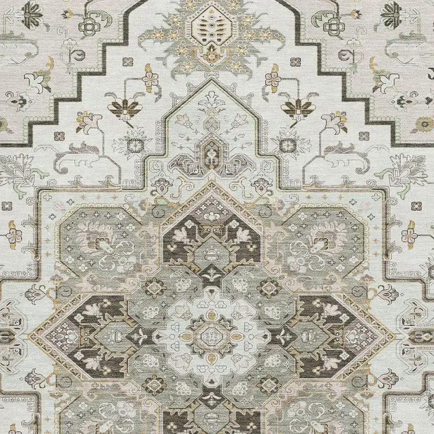 Ivory Gray And Beige Oriental Washable Area Rug With UV Protection Photo 2