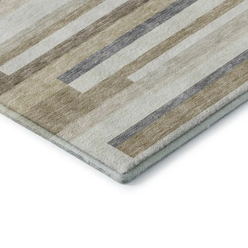 Ivory Gray And Beige Striped Washable Area Rug With UV Protection Photo 7