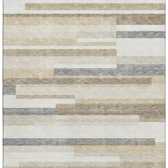 Ivory Gray And Beige Striped Washable Area Rug With UV Protection Photo 2