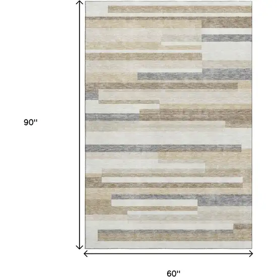 Ivory Gray And Beige Striped Washable Area Rug With UV Protection Photo 8