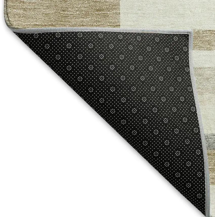 Ivory Gray And Beige Striped Washable Area Rug With UV Protection Photo 6