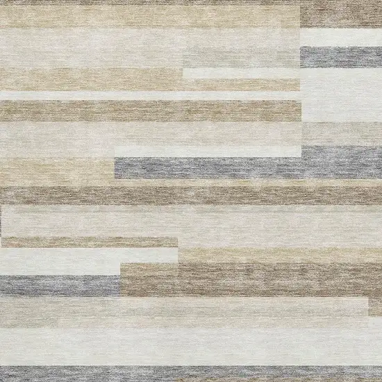 Ivory Gray And Beige Striped Washable Area Rug With UV Protection Photo 2