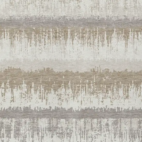 Ivory Gray And Beige Striped Washable Indoor Outdoor Area Rug Photo 5