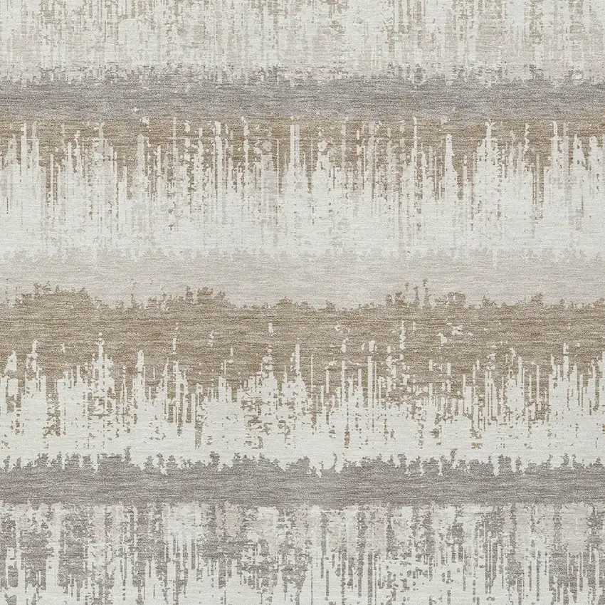 Ivory Gray And Beige Striped Washable Indoor Outdoor Area Rug Photo 5