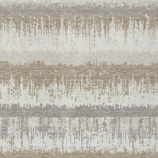 Ivory Gray And Beige Striped Washable Indoor Outdoor Area Rug Photo 5