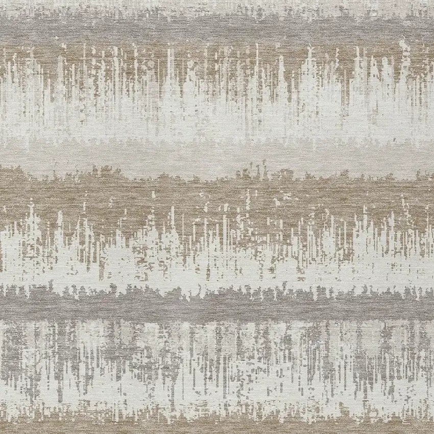Ivory Gray And Beige Striped Washable Indoor Outdoor Area Rug Photo 5