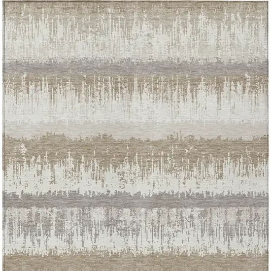 Ivory Gray And Beige Striped Washable Indoor Outdoor Area Rug Photo 6