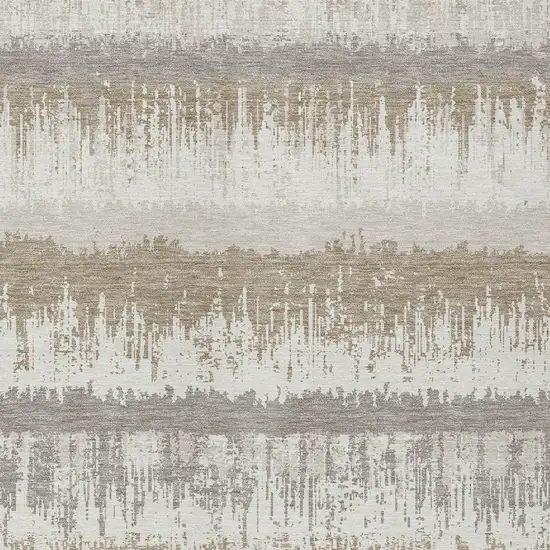 Ivory Gray And Beige Striped Washable Indoor Outdoor Area Rug Photo 5