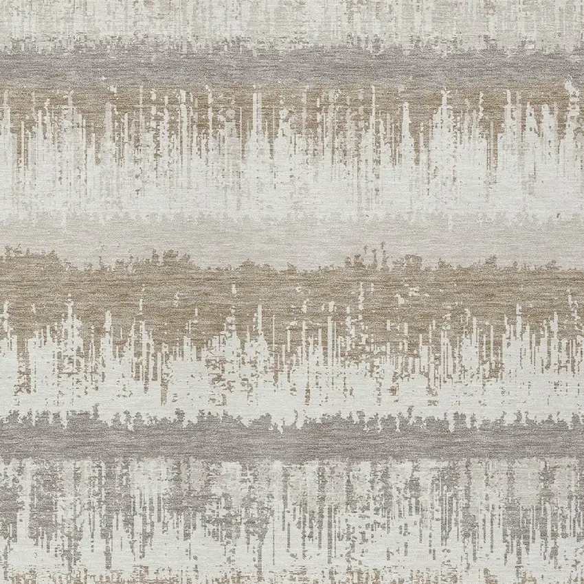 Ivory Gray And Beige Striped Washable Indoor Outdoor Area Rug Photo 5