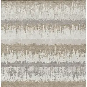 Photo of Ivory Gray And Beige Striped Washable Indoor Outdoor Area Rug
