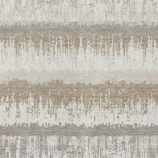 Ivory Gray And Beige Striped Washable Indoor Outdoor Area Rug Photo 5