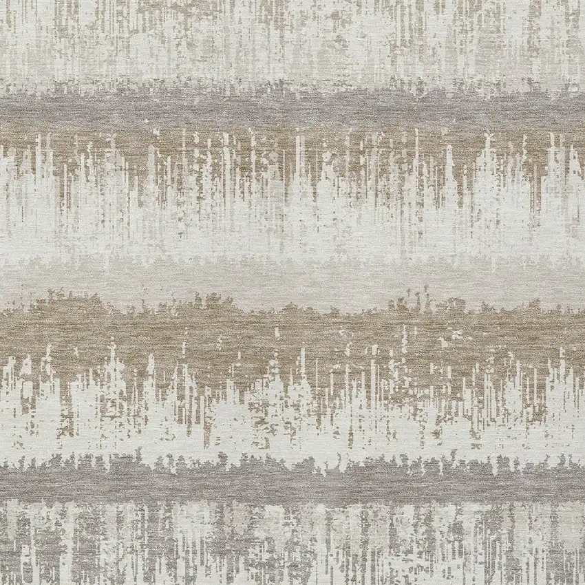 Ivory Gray And Beige Striped Washable Indoor Outdoor Area Rug Photo 5