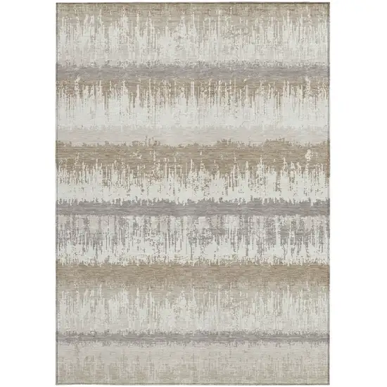Ivory Gray And Beige Striped Washable Indoor Outdoor Area Rug Photo 6