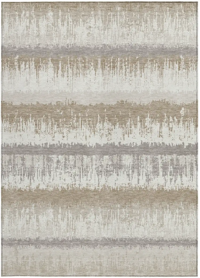 Ivory Gray And Beige Striped Washable Indoor Outdoor Area Rug Photo 6