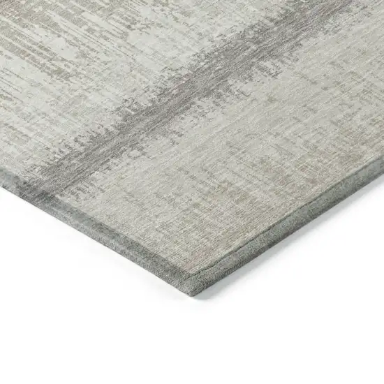 Ivory Gray And Beige Striped Washable Indoor Outdoor Area Rug Photo 4