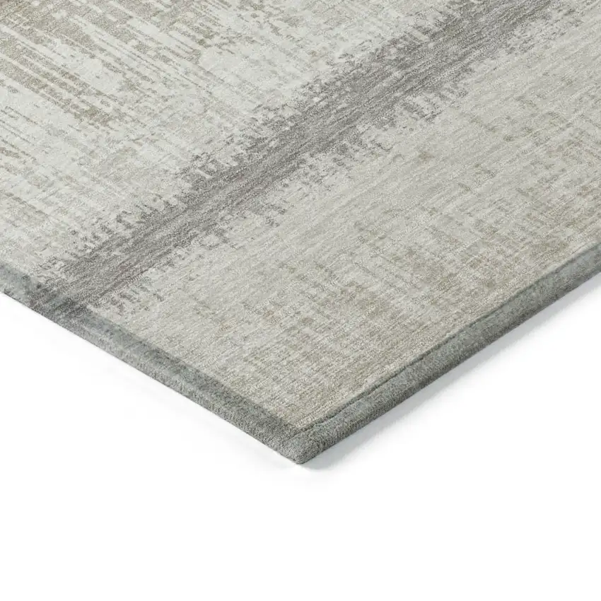 Ivory Gray And Beige Striped Washable Indoor Outdoor Area Rug Photo 4
